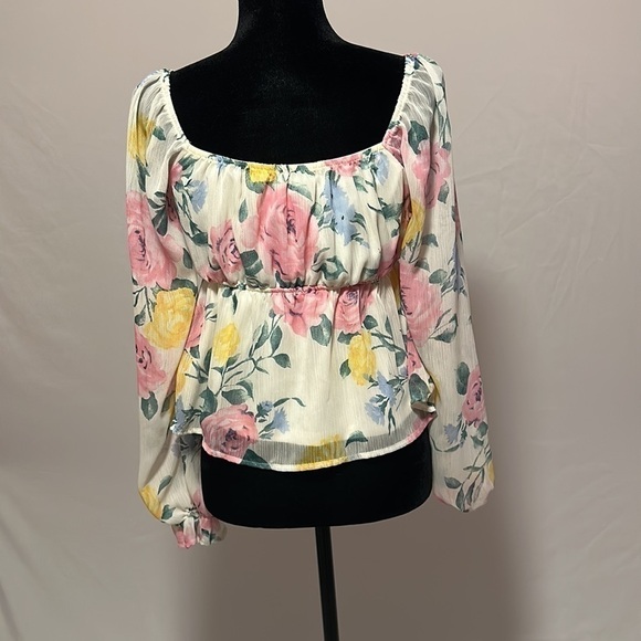 Forever 21 juniors womens square neck long sleeve blouse size M - Picture 3 of 6